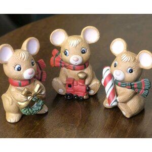 Vintage Set Of ( 3 ) Homco Christmas Mice Figurines Holiday Decor